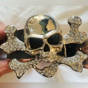 SKELETON RHINESTONE FASHION SILVER BUCKLE Leather Belt